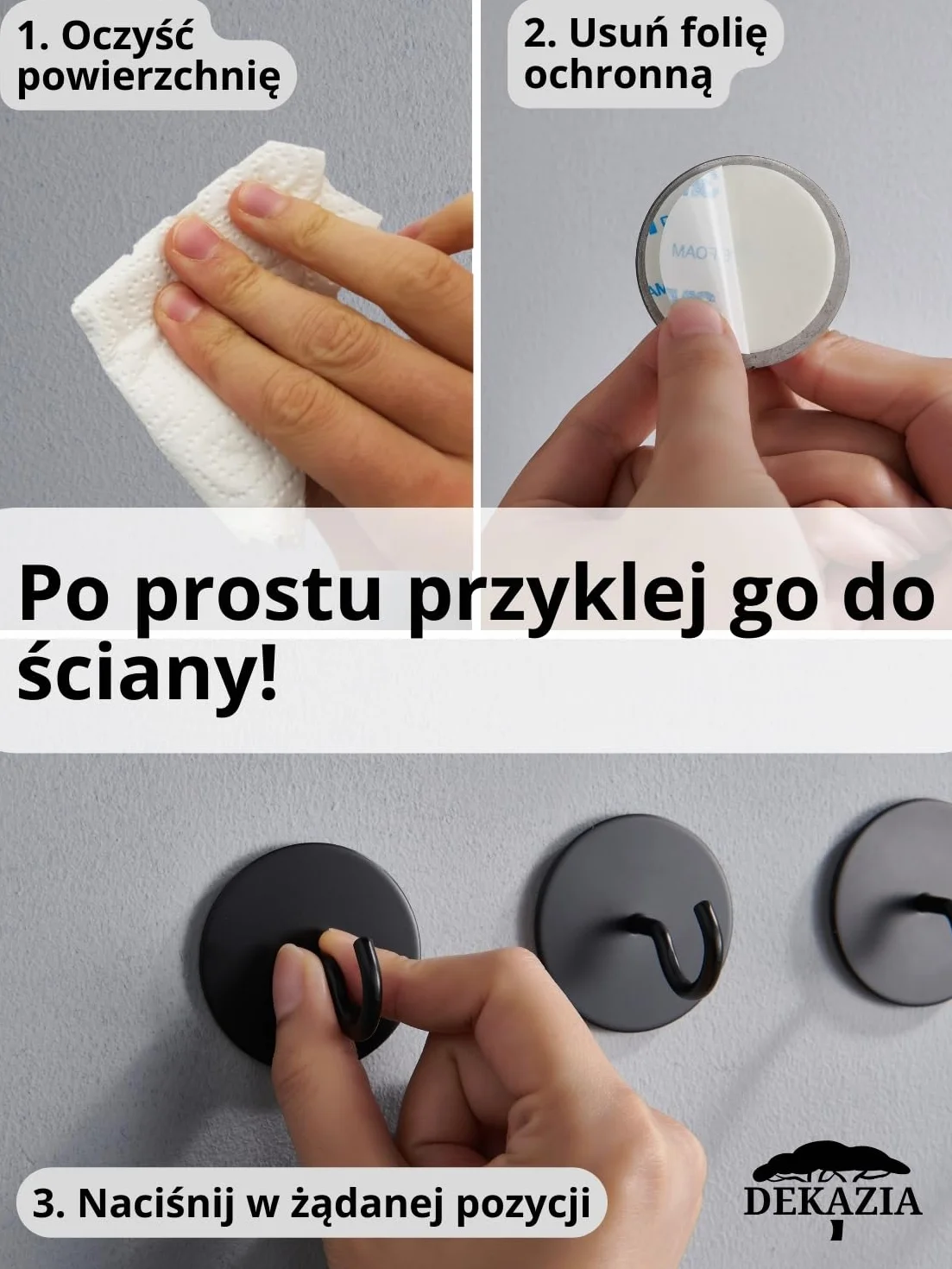 DEKAZIA® Samoprzylepny hak sufitowy czarny okrągły, Mocny hak sufitowy bez wiercenia, Vintage hak klejący, Samoprzylepny hak ścienny czarny do wieszania ubrań i akcesoriów