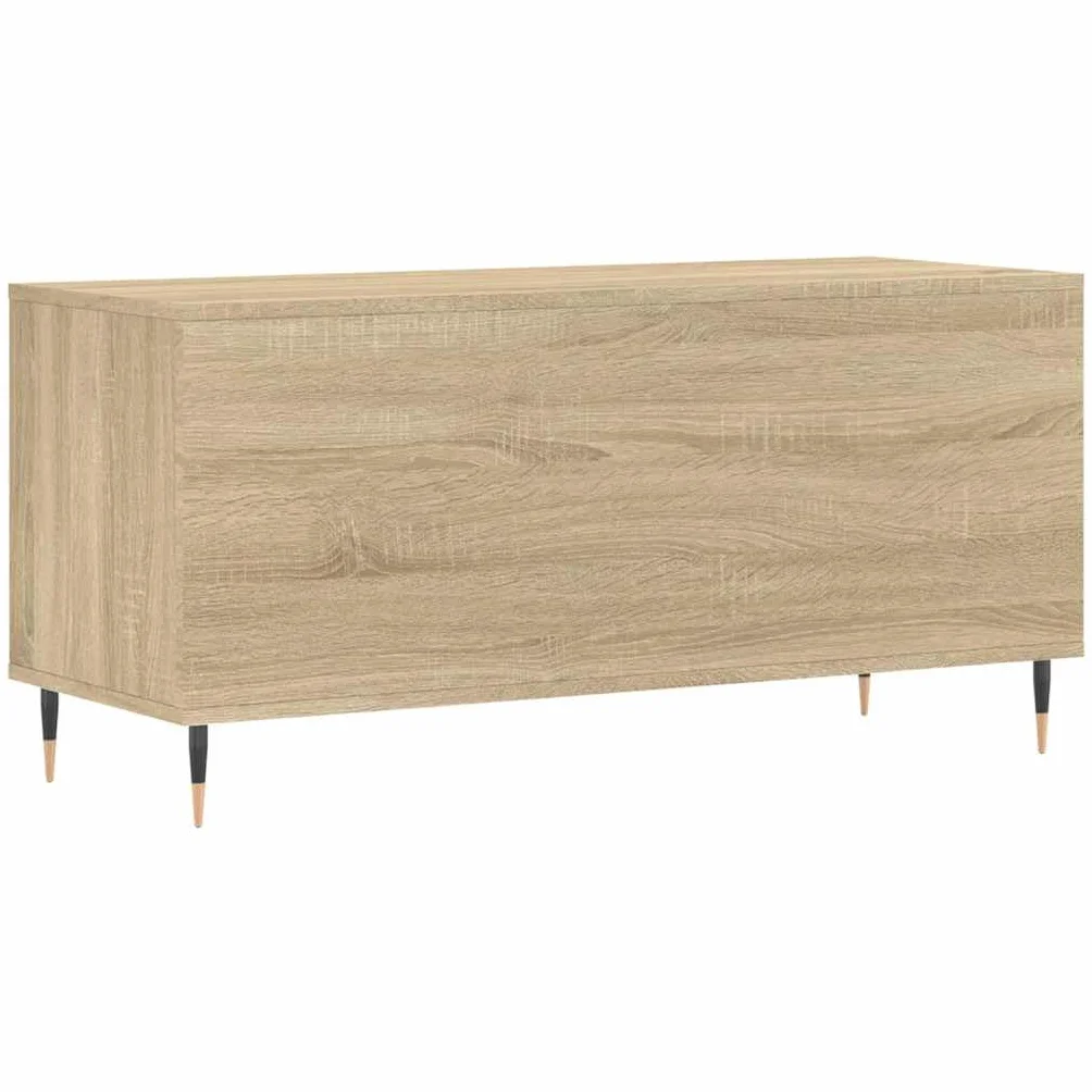 Sonoma dębowa szafka na płyty z żelaznymi nogami, 100 x 38 x 48 cm, miejsce do przechowywania płyt winylowych, do przechowywania multimediów w salonie lub biurze, wytrzymała powierzchnia