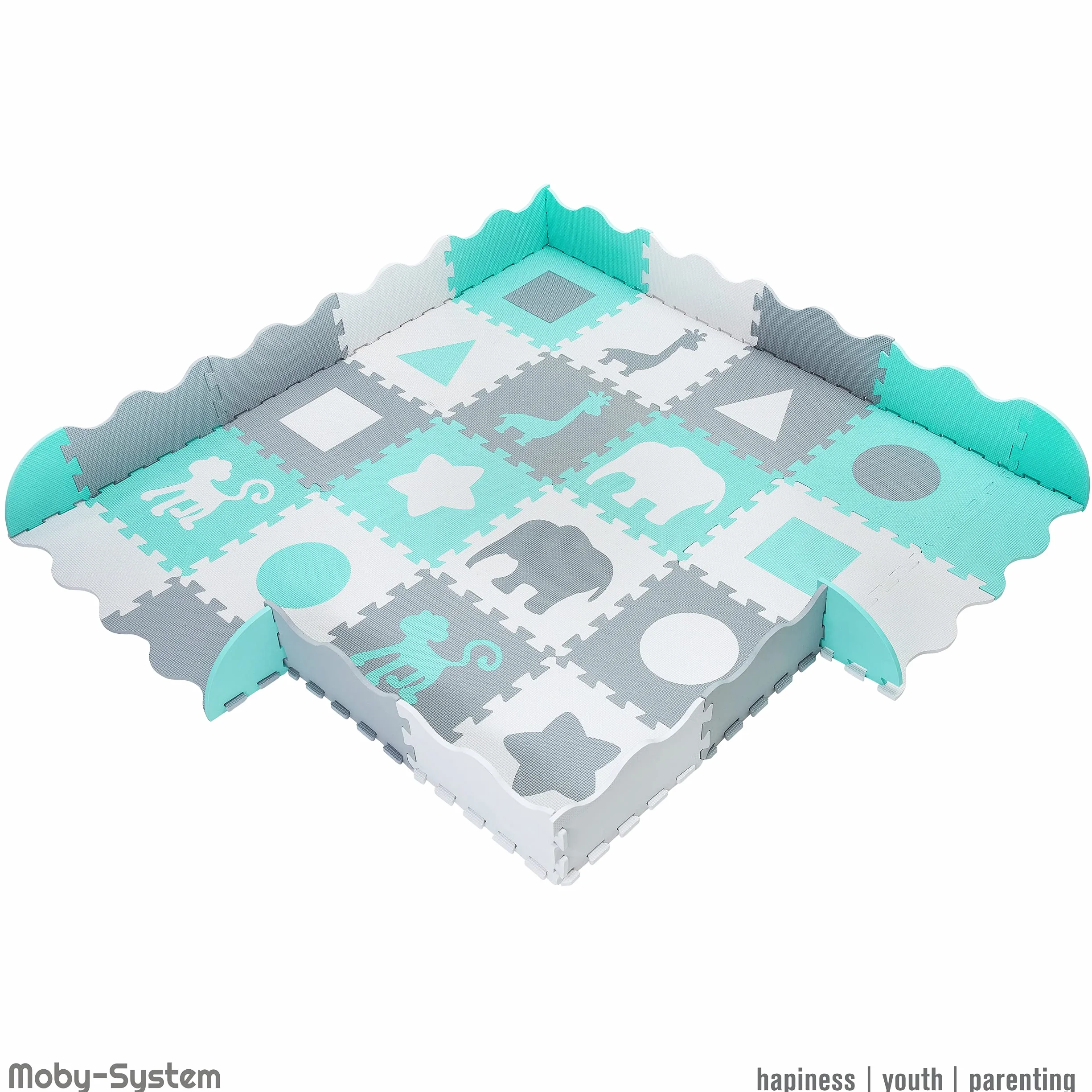 Moby-System Mata dla Niemowląt, 150 x 150 cm, Mata do Zabawy, Bezwonna, Duża Mata do Nauki Raczkowania, Puzzle Mat dla Chłopca & Dziewczynki, Mata Puzzle dla Dzieci, Bezwonna Mata Edukacyjna
