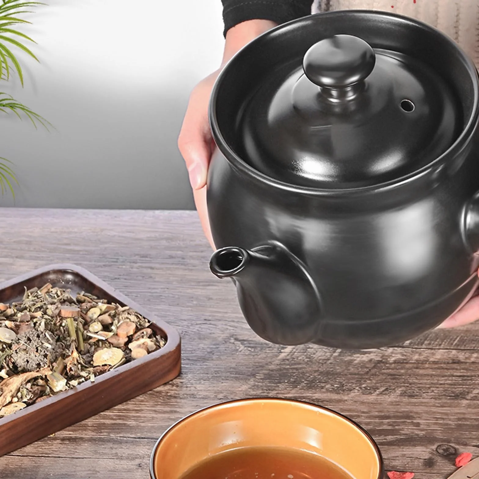 Odporny na wysoką temperaturę ceramiczny garnek na leki ziołowe, miska do gulaszu z pokrywką, glazurowana zapiekanka do zupy, owsianki i wywaru ziołowego