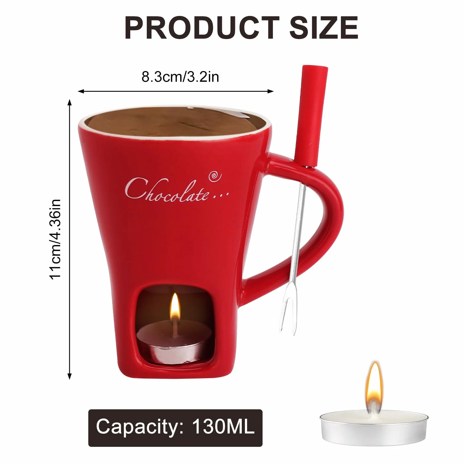 2 szt. czekoladowe fondue kubek ceramiczny 130 ml, czekoladowe fondue kubek z uchwytem na podgrzewacze, widelce, czekoladowe fondue, zestaw do fondue, czekolady, fondue, czekolady, fondue, zestaw do