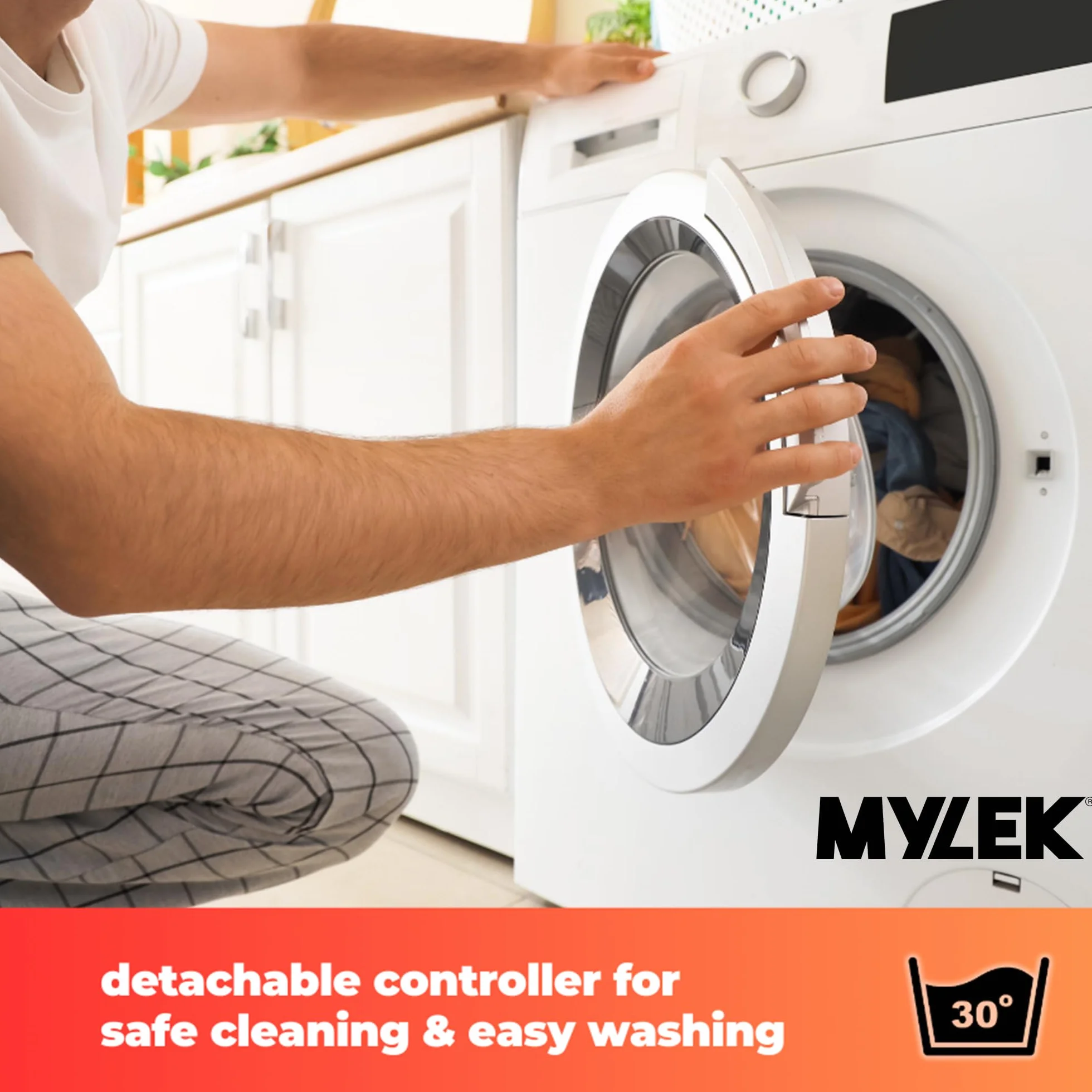 Mylek Koc elektryczny na łóżko super king-size, dopasowany, podgrzewany pokrowiec na materac, podwójna kontrola, z elastyczną spódnicą, rozmiar 203 x 182 cm x 40 cm, ochrona przed przegrzaniem,