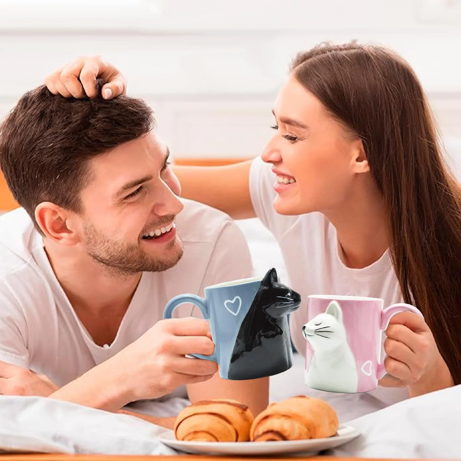 Filiżanki do kawy z kotem, prezent ślubny, zestaw kubków do kawy na Walentynki, ślub, rocznicę, Boże Narodzenie, dla pary i przyjaciół, żony, idealne do kawy, herbaty i wody