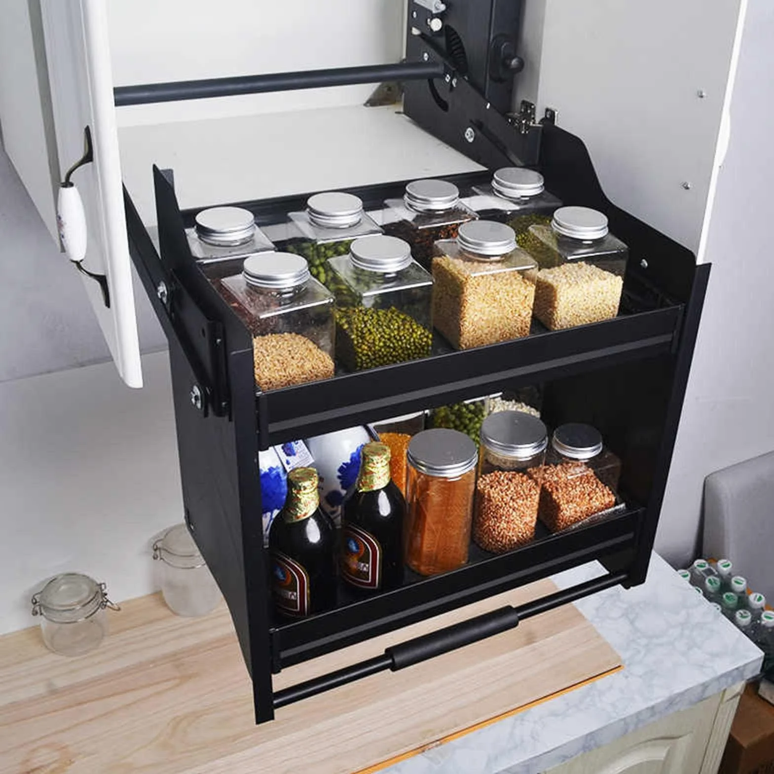 2-poziomowy Organizer Z Wysuwaną Półką, Organizer Na Przyprawy, Wysuwana Półka Do Górnej Szafki, Do Kuchni, Łazienki I Przyborów Kuchennych(500mm Cabinet)