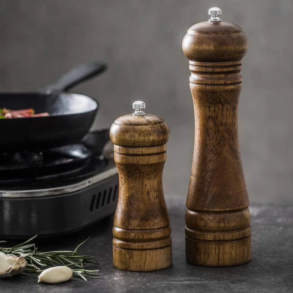 Młynek do soli i pieprzu, młynek do soli i pieprzu, regulowany drewniany zestaw młynka do soli i pieprzu, ręczne młynki do soli i pieprzu z ceramicznym wirnikiem (2 szt.) (22 cm) (22 cm) (Size : 22cm