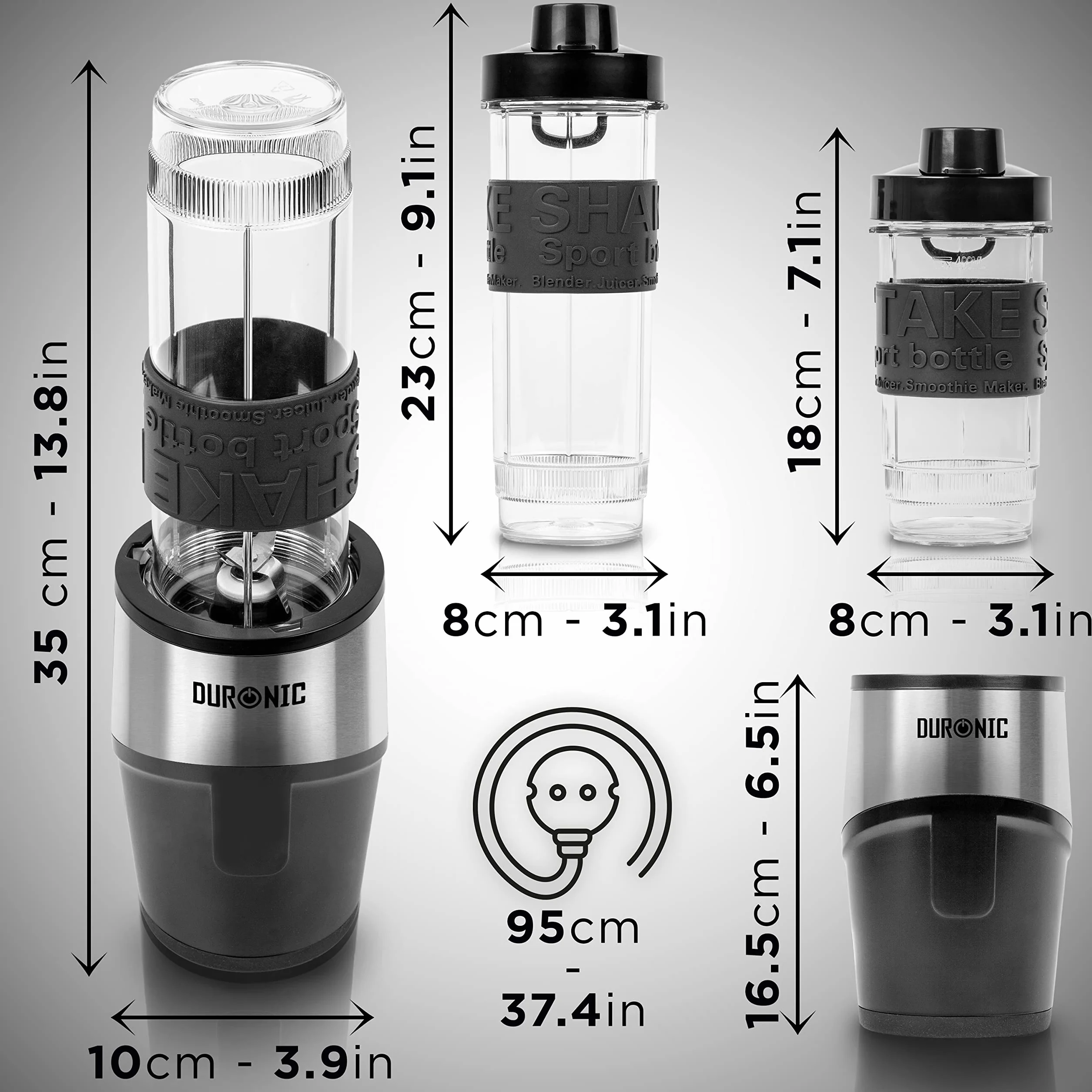 Duronic BL520 Miniblender personalny blender kielichowy z bidonami 400 i 570 ml do koktajli smoothie moc 500W | Blend & Go | mini Blender sportowy mały i prosty w obsłudze bez przelewania