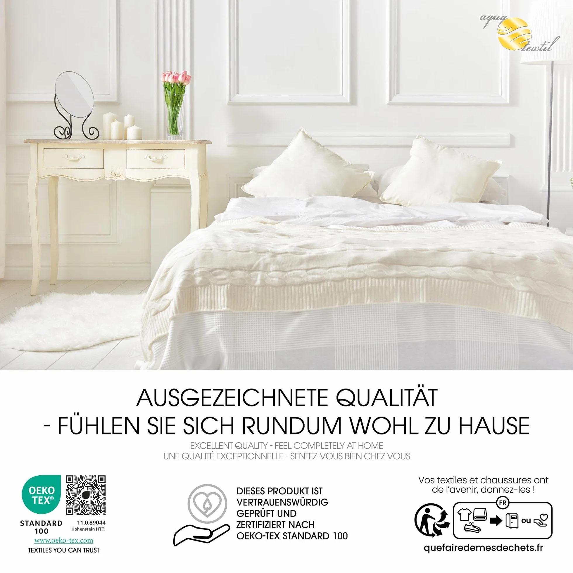 aqua-textil Soft Touch Kołdra całoroczna, 140 x 200 cm, pikowana, ok. 1050 g, wypełnienie, oddychająca, na zimę, lato, Öko-Tex