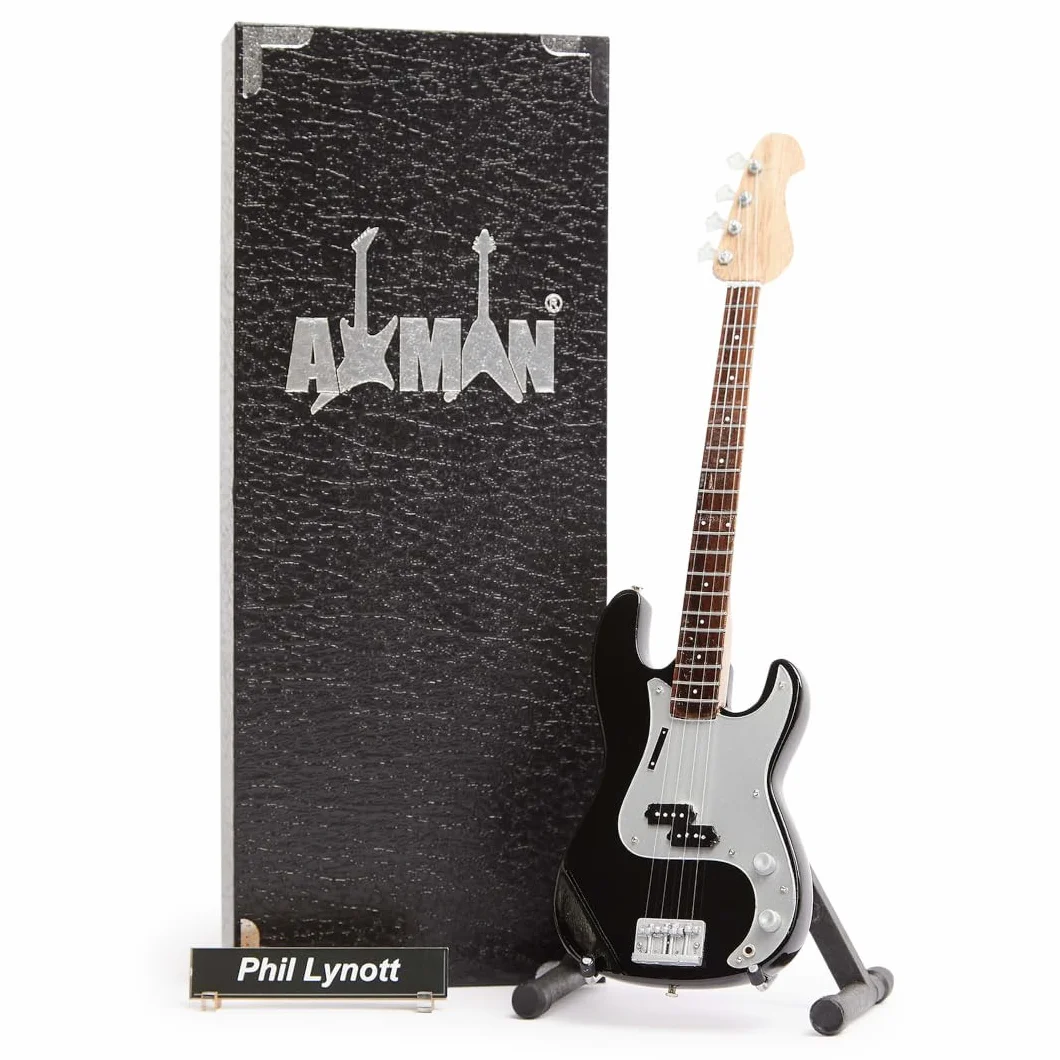 Phil Lynott (Thin Lizzy): Miniaturowa replika gitary - prezenty muzyczne - ręcznie robiona ozdobna skala 1/4 - zawiera pudełko ekspozycyjne, plakietkę z imieniem i miniaturowy stojak na gitarę