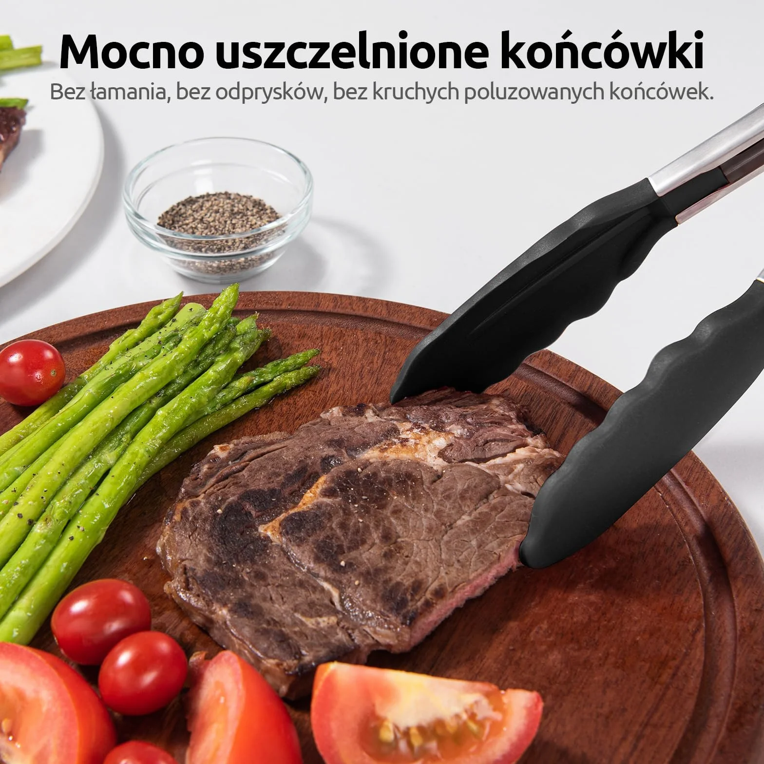 U-Taste Szczypce kuchenne silikonowe 18cm: żaroodporne do 250℃ szczypce do gotowania z mocno uszczelnionymi antyprzylepnymi gumowymi końcówkami i pokrytą silikonem stalową rączką i gładkim zamknięciem