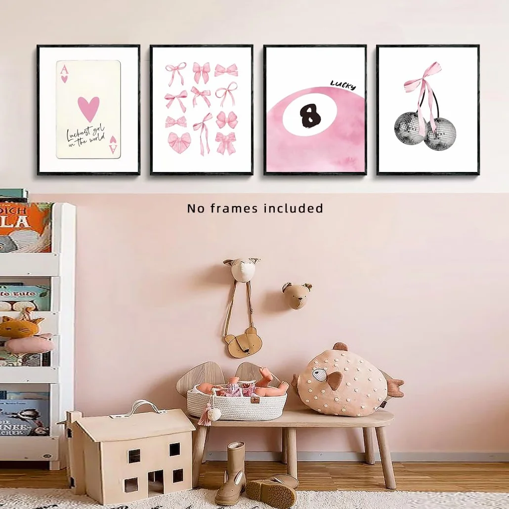 Plakat 20x25 cm zestaw 4 sztuk różowy wystrój pokoju wydruki ścienne dla nastolatek