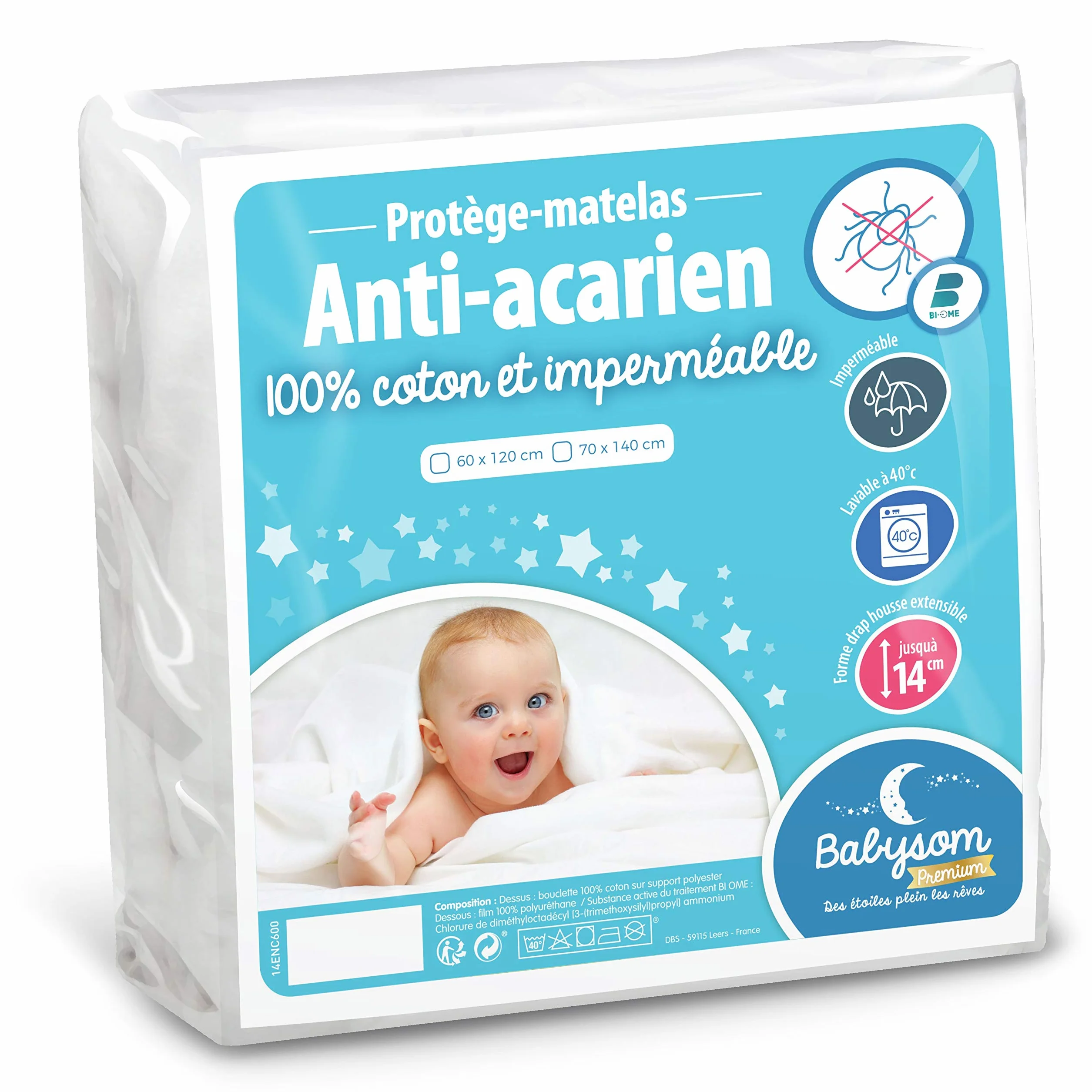 Babysom - Ochraniacz na materac dla niemowląt, nakładka na materac dla dzieci, przeciw roztoczom, 70 x 140 cm, wodoszczelny, 100% bawełna, lekki i bezgłośny, oddychający