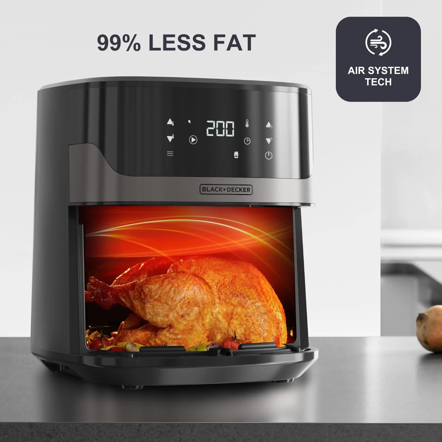 BLACK+DECKER BXAF6500E bezolejowa frytkownica powietrzna, 1600 W, 6,5 l, do 1300 g ziemniaków, przezroczyste okienko w koszu, temperatura 80-220°C, 8 programów