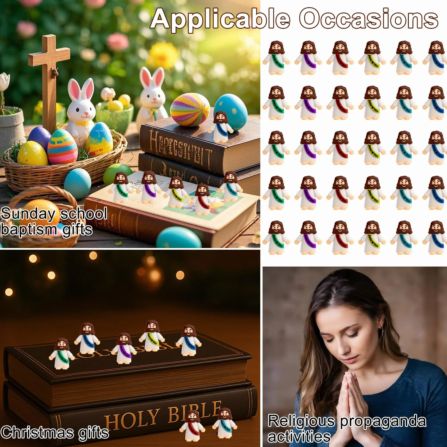 DAWRIS 30 sztuk mini figurek Jezusa zabawki chrześcijańskie, ozdoby wielkanocne, prezenty na chrzest, Boże Narodzenie