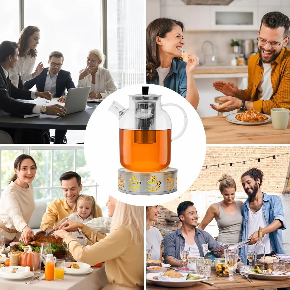 Szklany dzbanek do herbaty 1800 ml z sitkiem i podgrzewaczem ze stali nierdzewnej