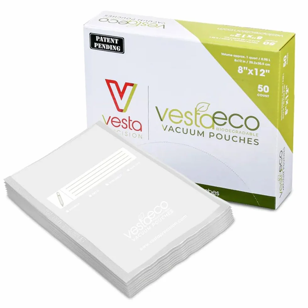 VestaEco worki próżniowe do zgrzewarki kompostowalne firmy Vesta Precision – 50 sztuk – certyfikowane – przezroczyste i wytłaczane – 20 x 30 cm