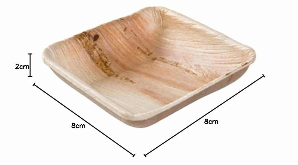 GREENBOX Palmware - zestaw miseczek na przekąski, 25 jednorazowych miseczek ekologicznych, kwadratowych, 80 ml, 8 x 8 cm, naczynia imprezowe, nadające się do kompostowania i biodegradowalne, liście