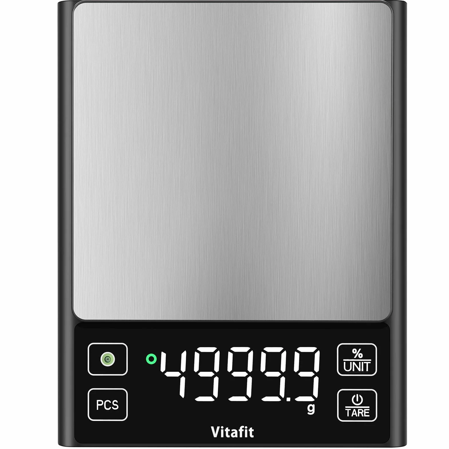 Vitafit 5kg Waga Kuchenna, Dokładność 0.1g przez Nasze Profesjonalna Waga Fabryka Od 2001, Cyfrowa Waga Funkcją Procentowego Do Gotowania, Pieczenia i Kawy, Stali Nierdzewnej, Duża Dioda LED, Czarny