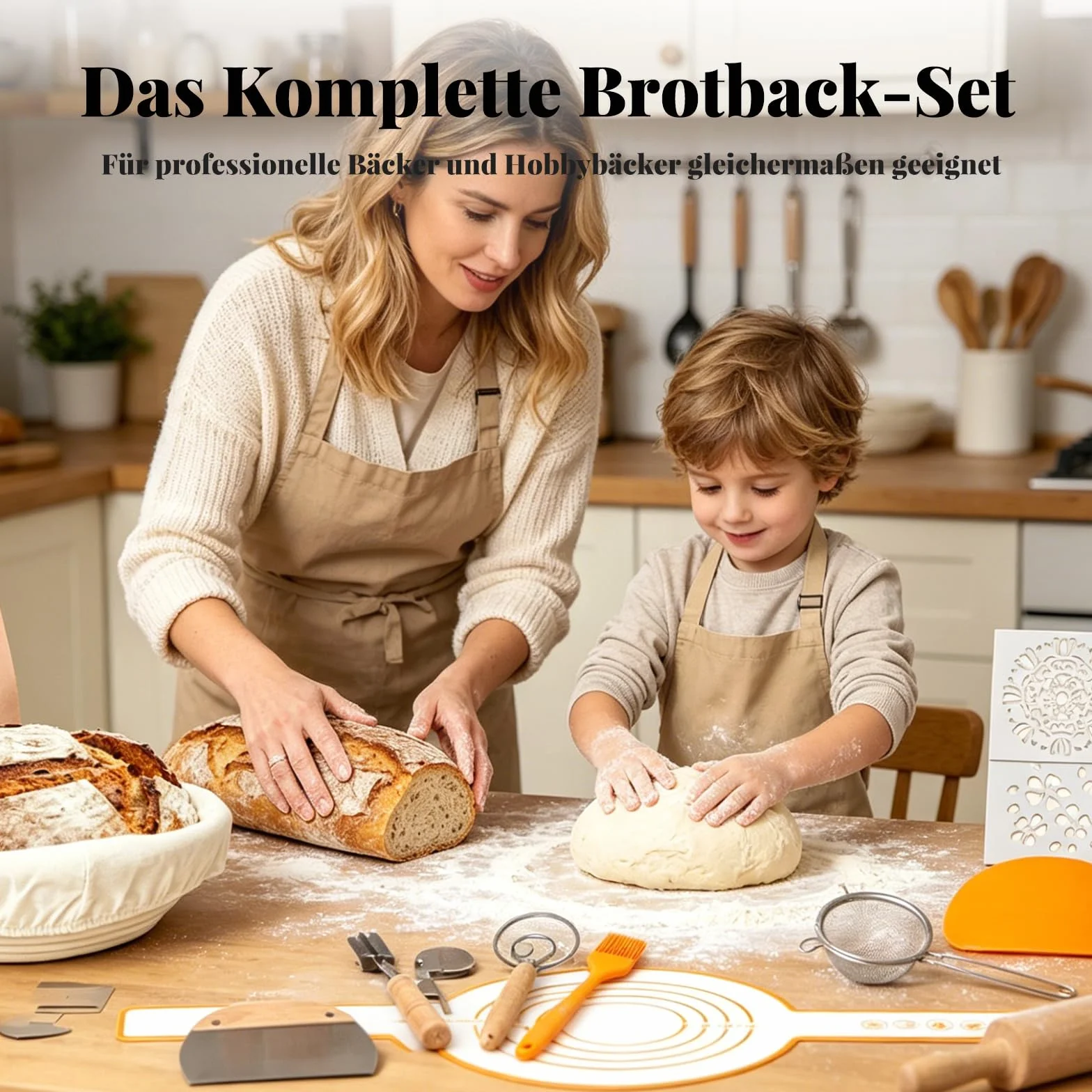 Zestaw Startowy do Zakwasu z 2 Koszami do Wyrastania z Naturalnego Rattanu (25cm Owalny & 23cm Okrągły) Kompletne Akcesoria do Pieczenia Chleba