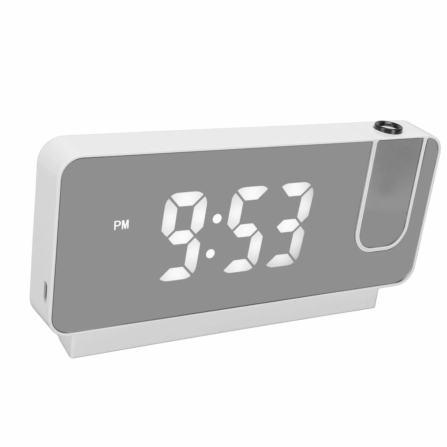 Yosoo Health Gear Budzik projekcyjny, lustrzany budzik LED z projektorem, godzina, data, wyświetlacz temperatury, szeroki kąt 180 stopni, ekran LED HD, projekcyjny zegar cyfrowy do sypialni, biały