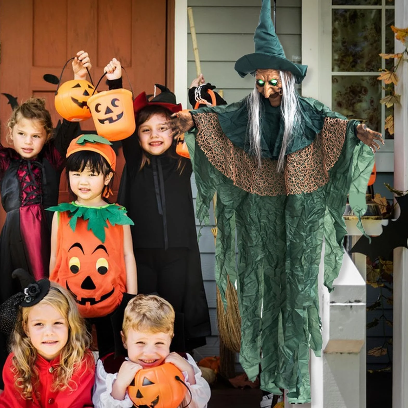 Outdoor Halloween Witches Akcesoria do domu Nawiedzony Latający Animowany | Dekoracje na Halloween na werandę taras podwórko ogród trawnik karnawał świąteczne spotkanie