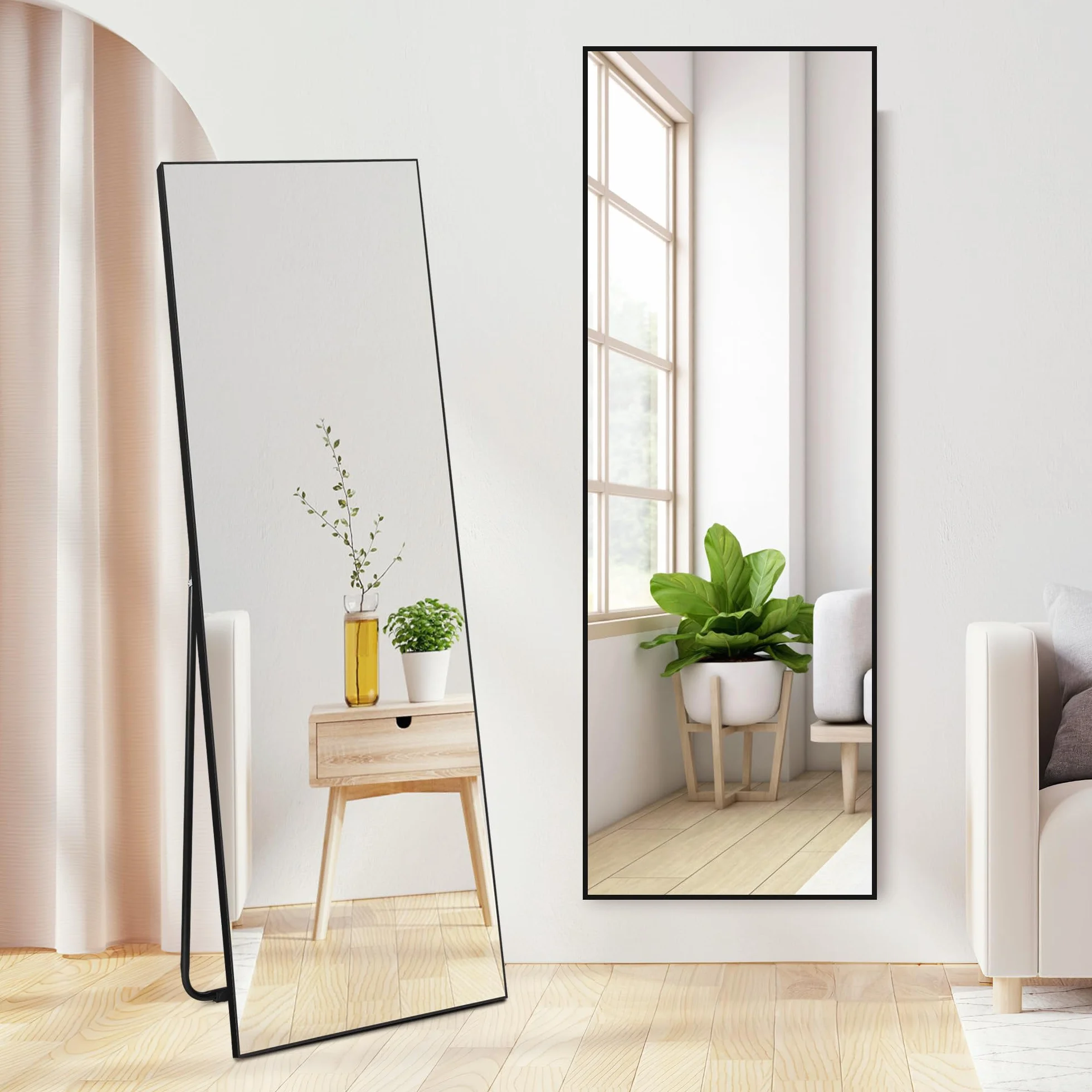 Lustro podłogowe 150 x 51 cm, prostokątne czarne lustro ścienne, wysokiej jakości lustro do umieszczenia na ścianie lub podłodze