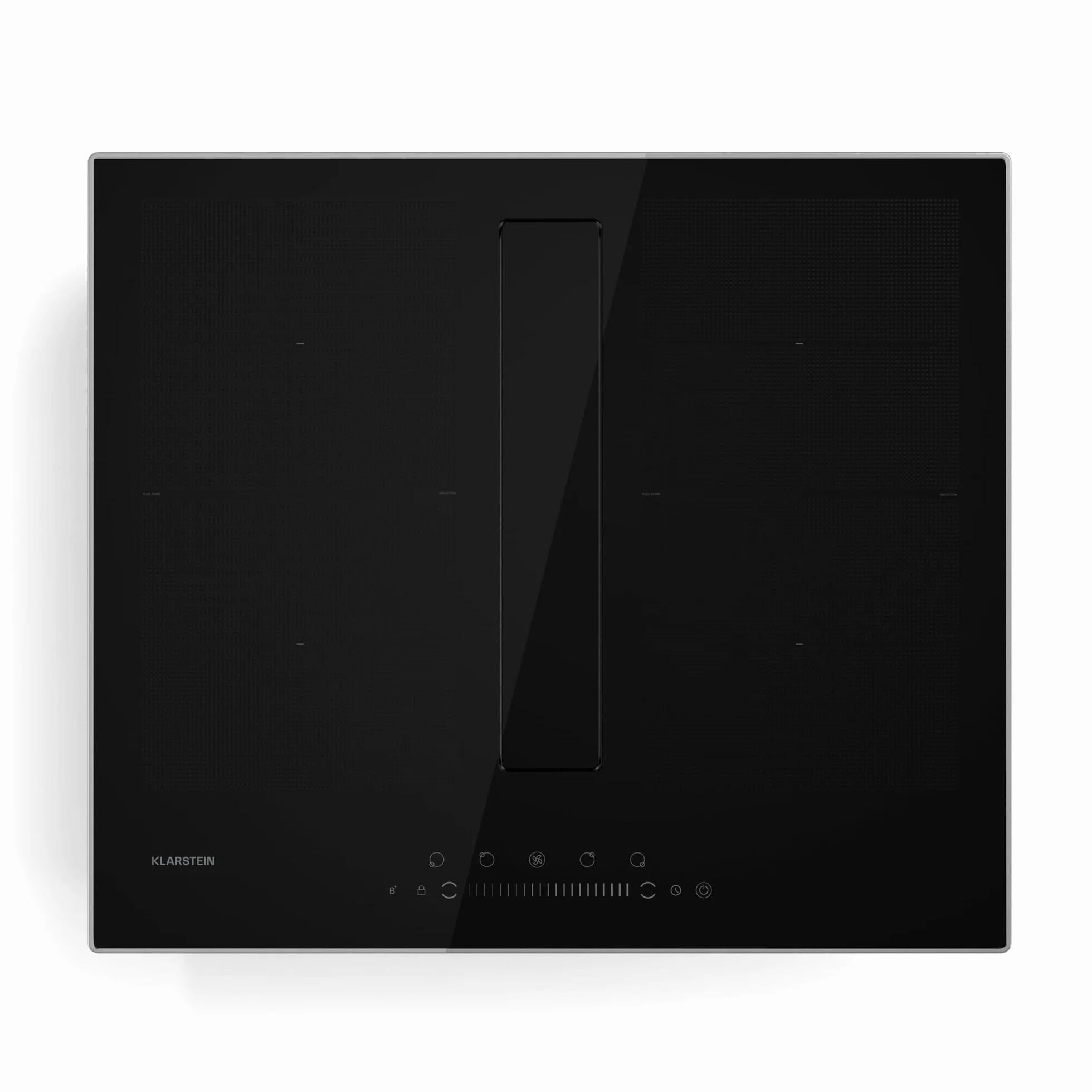 Klarstein Chef-Fusion Płyta indukcyjna z okapem - 7200 W, Przepływ 590 m³/h, Strefa Flex i Boost, Klasa energetyczna A, Powierzchnia szklana, Oszczędność miejsca, Blokada rodzicielska, Czarna