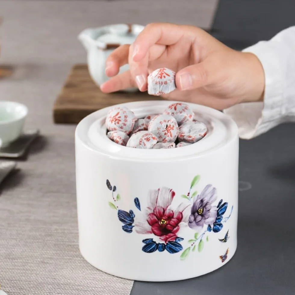 HLTYGWX Pojemnik na herbatę ceramiczny luzem pojemnik do przechowywania herbaty słoik domowy szczelnie zamknię słoik zestaw do herbaty czarno-zielona herbata słoik do przechowywania pojedynczy słoik