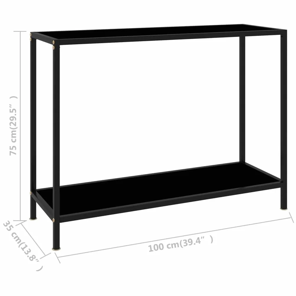 stolik konsolowy czarny 100 x 35 x 75 cm, nowoczesny stolik pomocniczy z płytą ze szkła hartowanego, rama stalowa malowana proszkowo do salonu, przedpokoju
