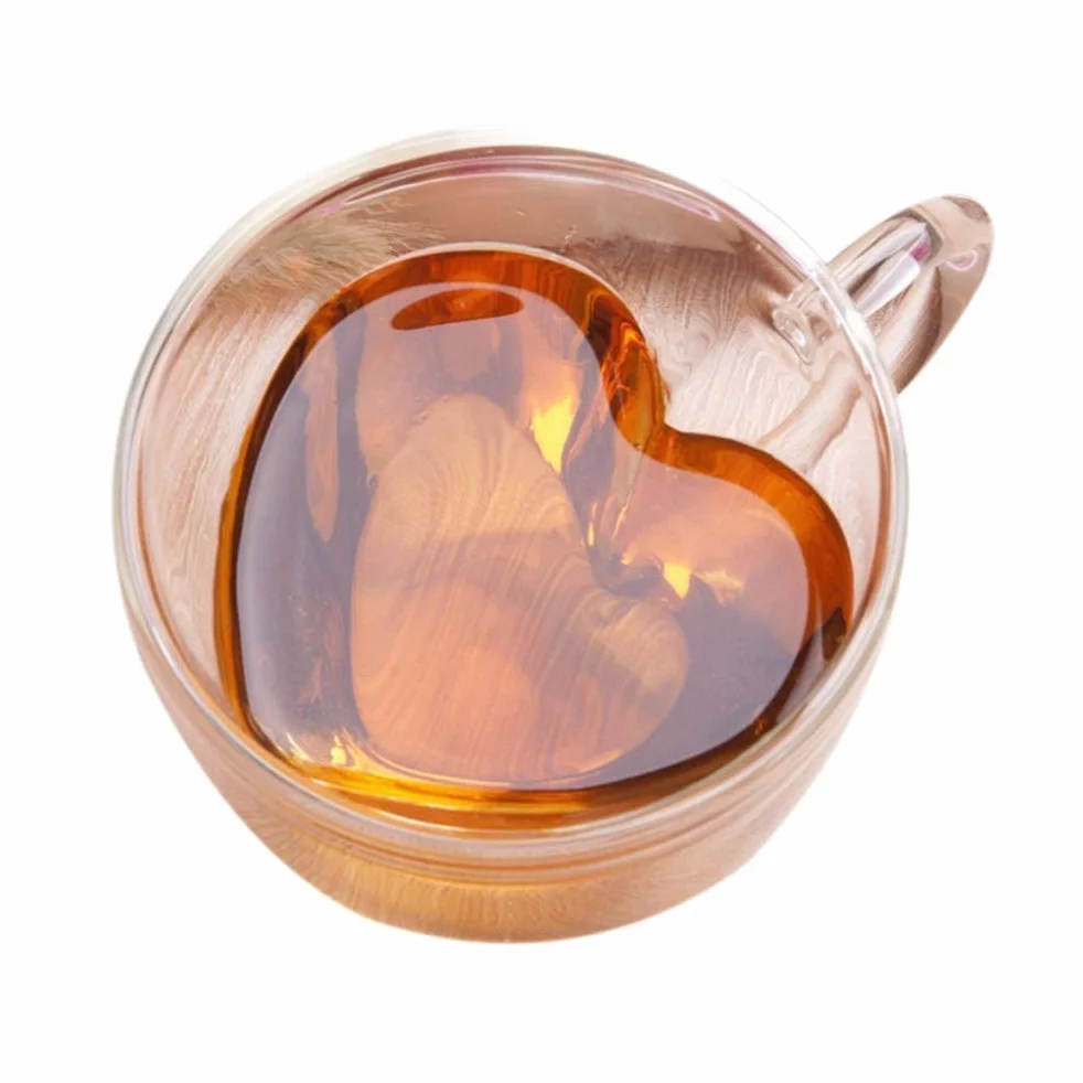 Szklany kubek, w kształcie serca podwójna ściana szklany kubek żaroodporny kubek do herbaty 180 ml/240 ml