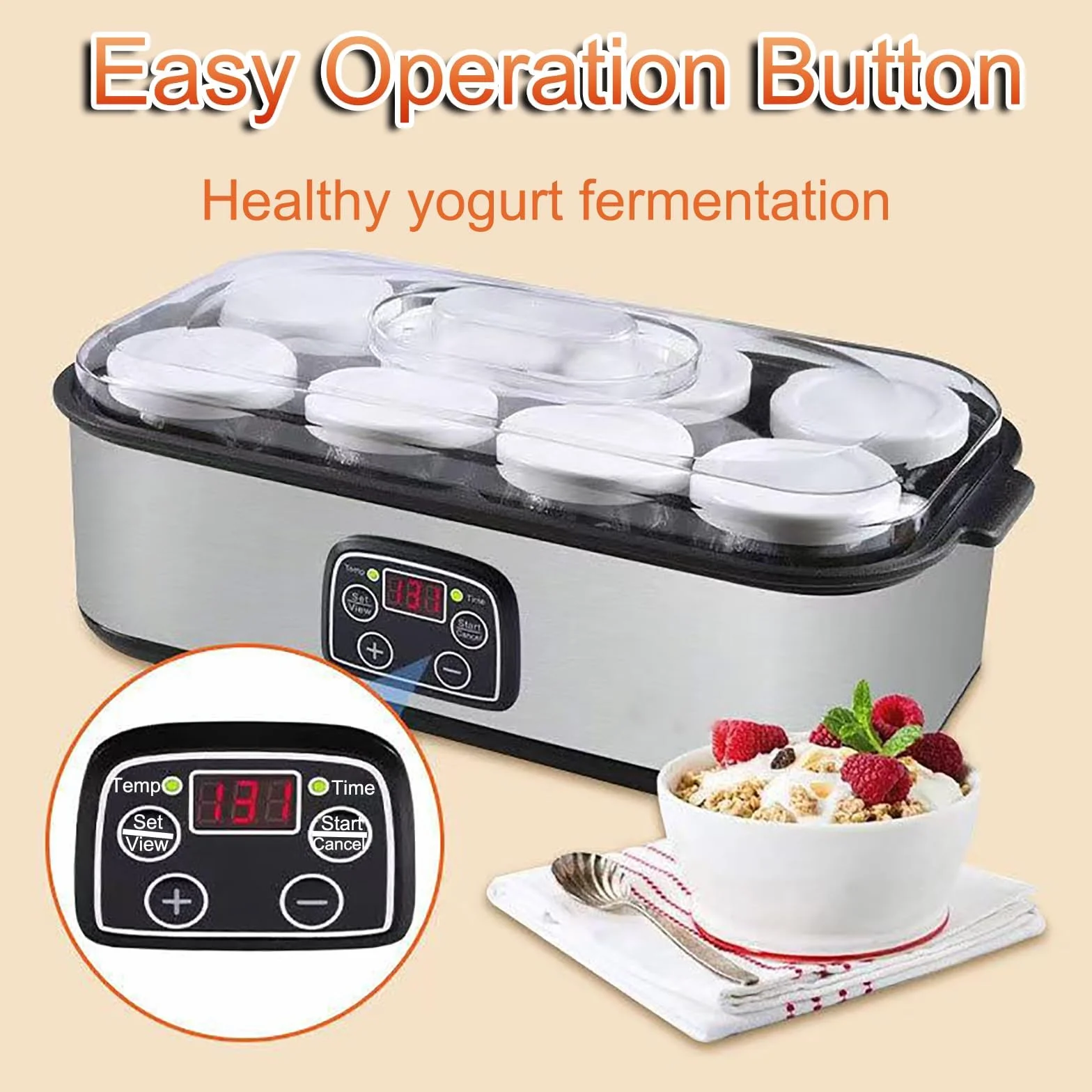 1400 ml Smart Yogurt Maker: Digital Thermostat W/ 8 × 180 ml szklane słoiki-Probiotyczny Inkubator i Urządzenie rodzinne z podarunkiem