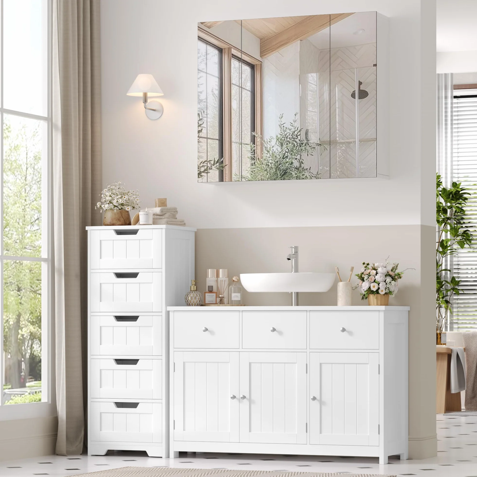 FOREHILL Szafka pod umywalkę 100 cm 3 drzwi 2 szuflady biała 100x30x61 cm