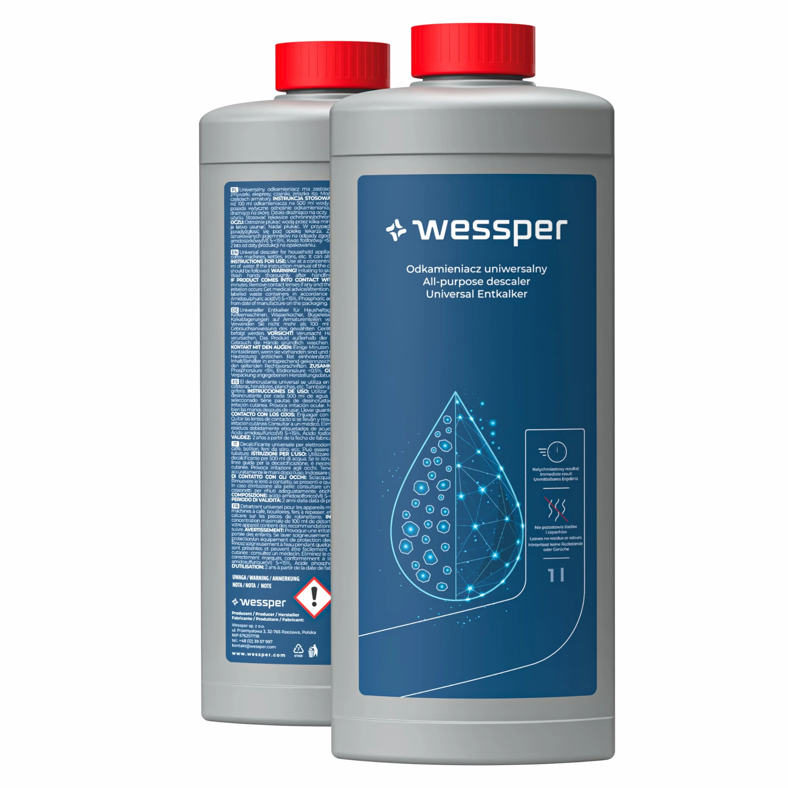 Wessper 1000 ml odkamieniacz do ekspresu do kawy, czajnika i żelazka - odkamieniacz i czyszczący kamień wapniowy, kompatybilny z maszynami Tassimo Bosch Senseo Nespresso Dolce Gusto Philips