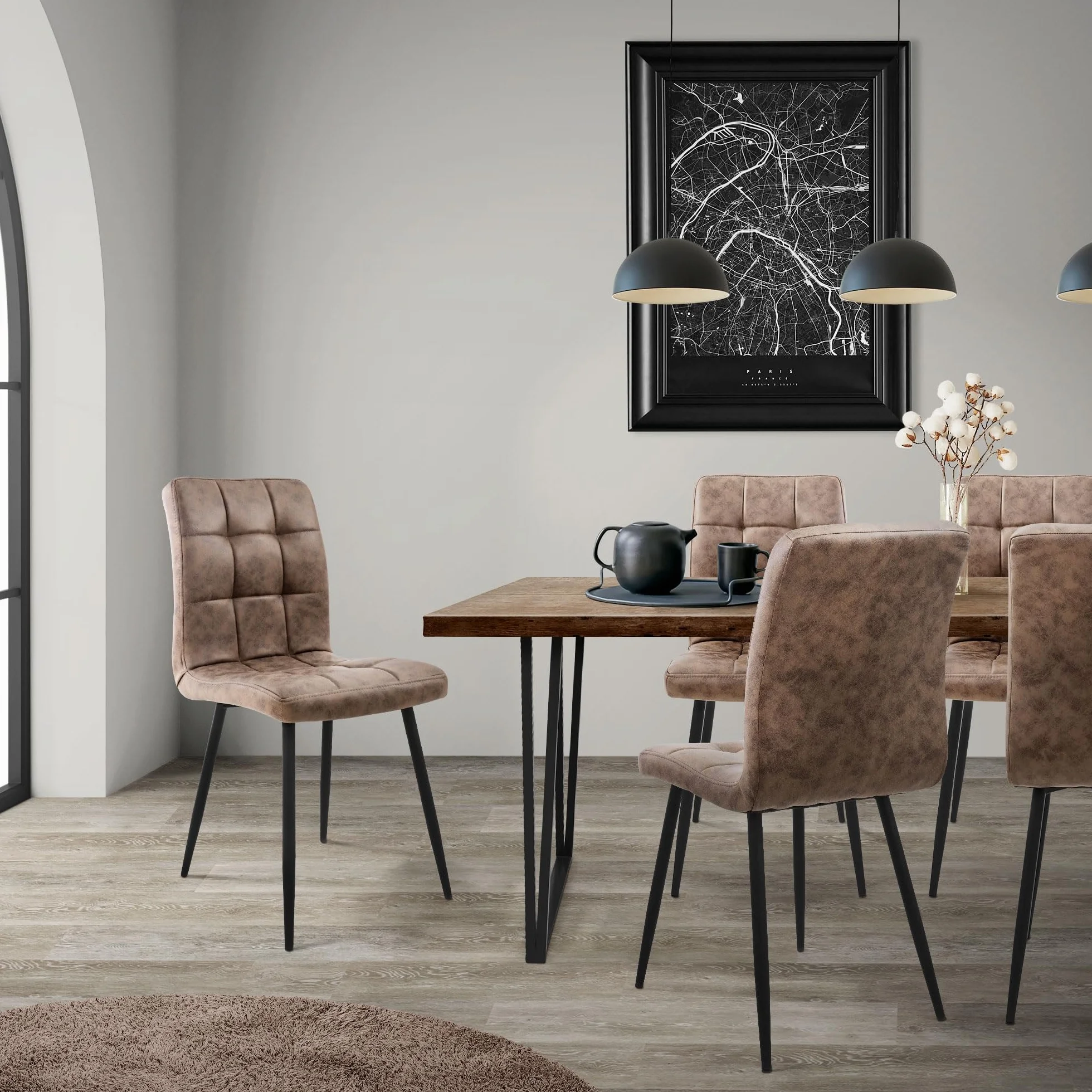 ML-Design Zestaw 4 krzeseł w kolorze brązowym z tapicerowanym siedziskiem z ekoskóry, metalowymi nogami, ergonomicznym kształtem do jadalni i salonu