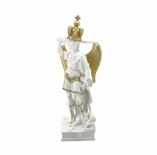 Generico ArteSacraCaravaggio posąg św. Michała Archanioła, marmur, żywica 11,5 cm (4,52 cala), do użytku wewnątrz i na zewnątrz, biało-złote wykończenie, włoska produkcja rzemieślnicza