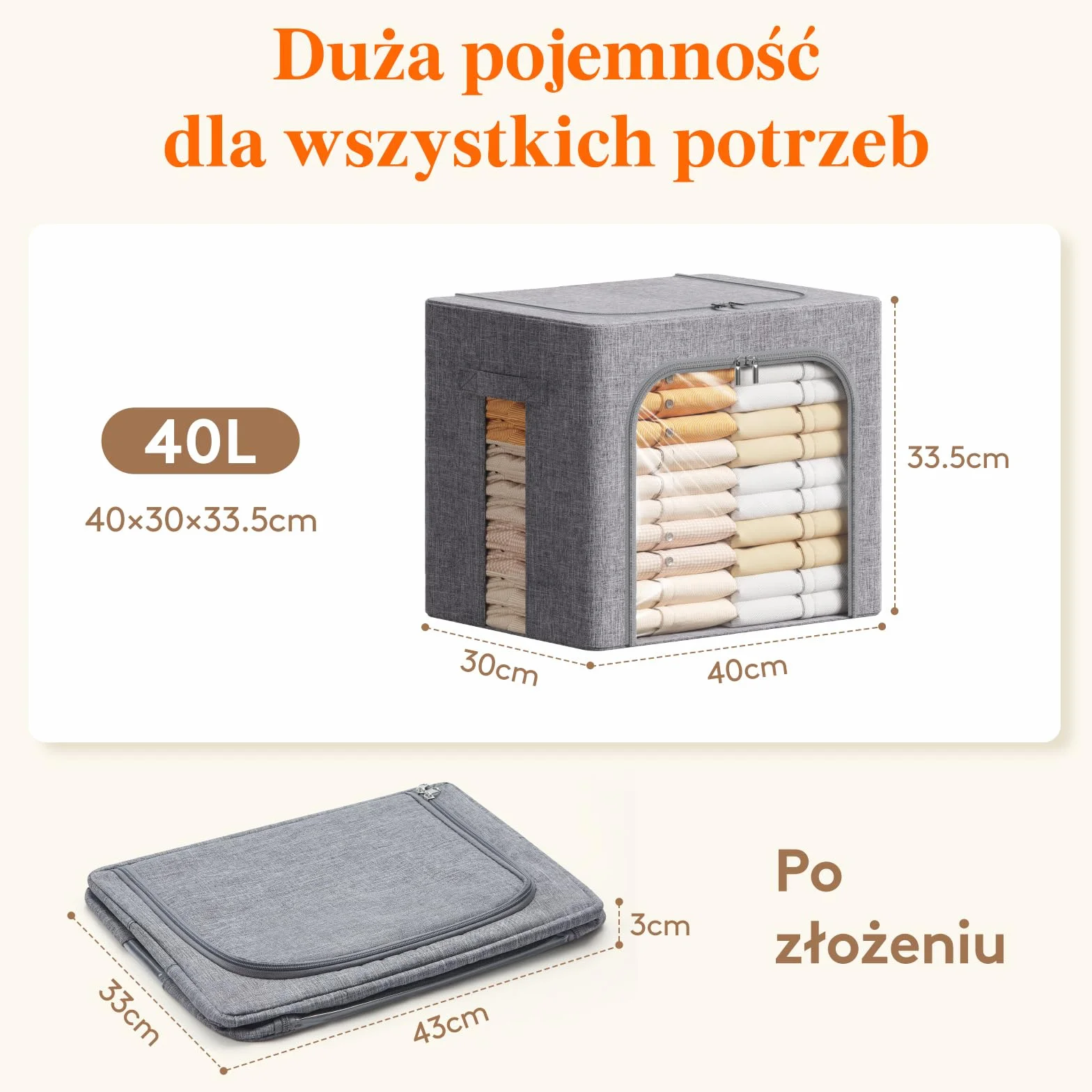Lifewit pojemniki na ubrania składane 40L z metalową ramą pokrywami okienkiem zamkami 3 szt.