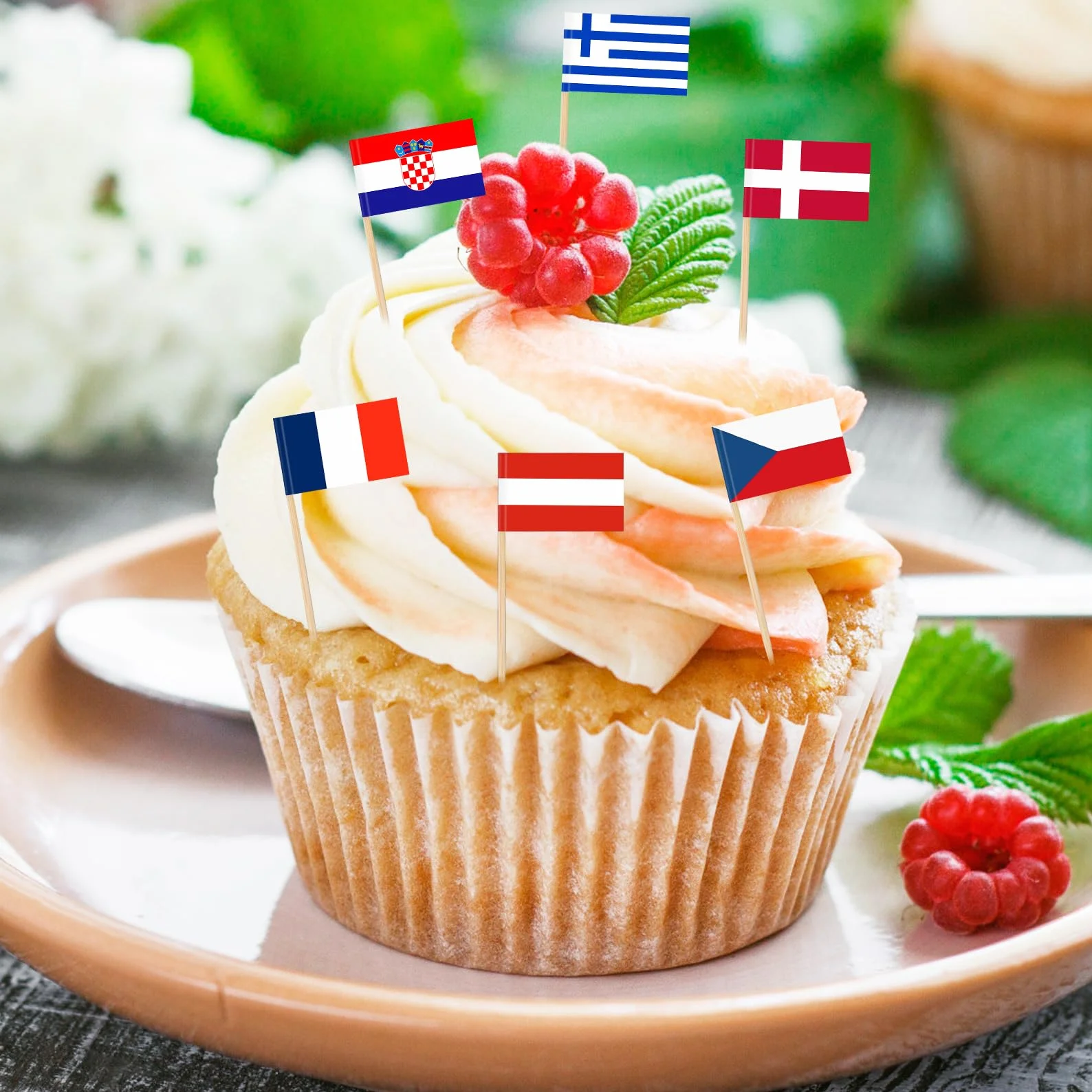 100 sztuk Eurowizji Konkurs Piosenki 2026, wykałaczki, flagi krajów i mistrzostw Europy, dekoracja na babeczki, na imprezę koktajlową, pub