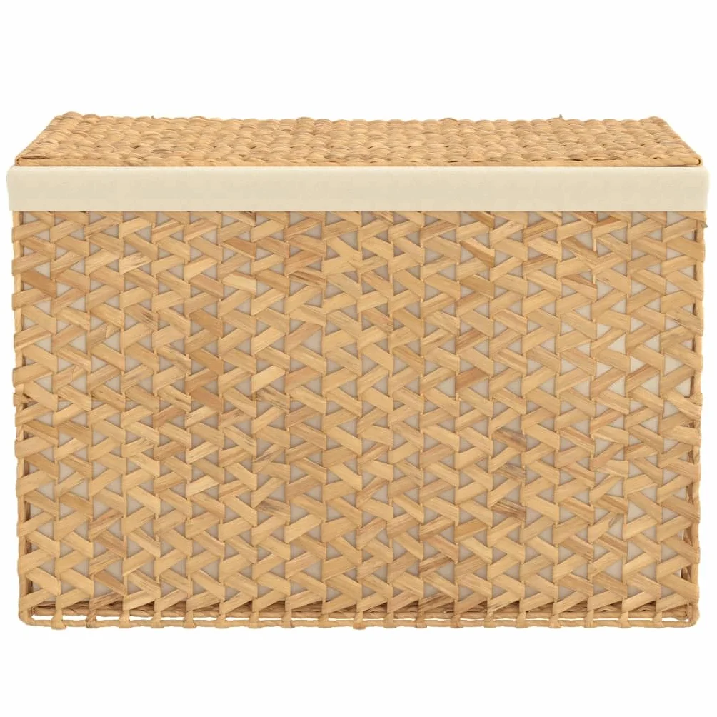 Składany 3-częściowy kosz na pranie 75 x 42,5 x 52 cm z hiacyntu wodnego z pokrywą i bocznym uchwytem, wytrzymała metalowa rama, rustykalny design do łazienki.