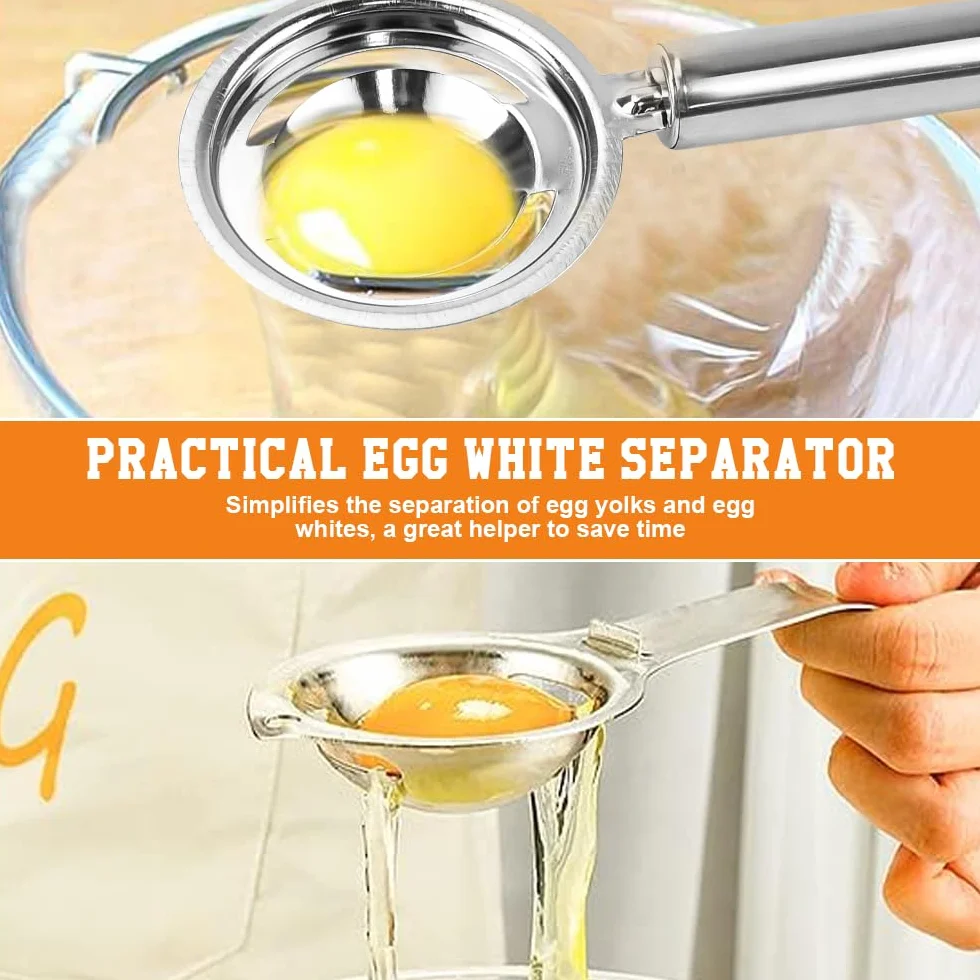 Separator do jajek, biały separator żółtka, ze stali nierdzewnej, przenośny rozdzielacz filtra, sitko do jajek, łyżka, filtr, ekstraktor jajek, narzędzie do pieczenia w kuchni, 2 szt.,