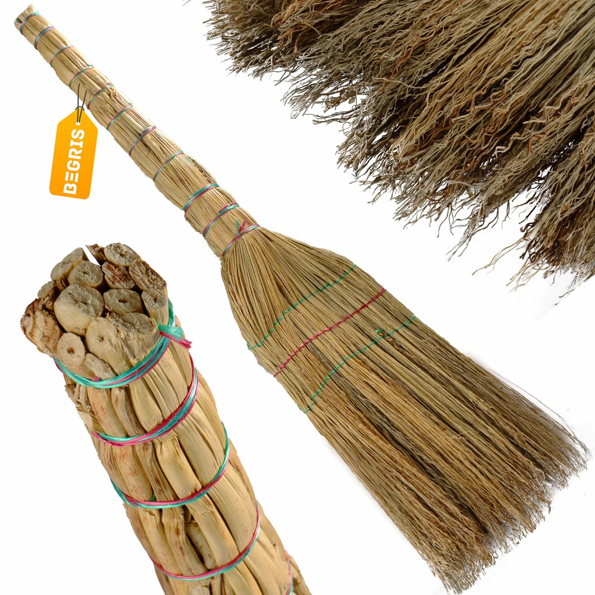 Miotła Sorgo ze Słomy Naturalna Wytrzymała Miotła Ekologiczna na Zewnątrz i do Domu 80 cm Długości Drewniany Trzonek Miotełka z Sorga i Kij Zamiatacz SORGHO