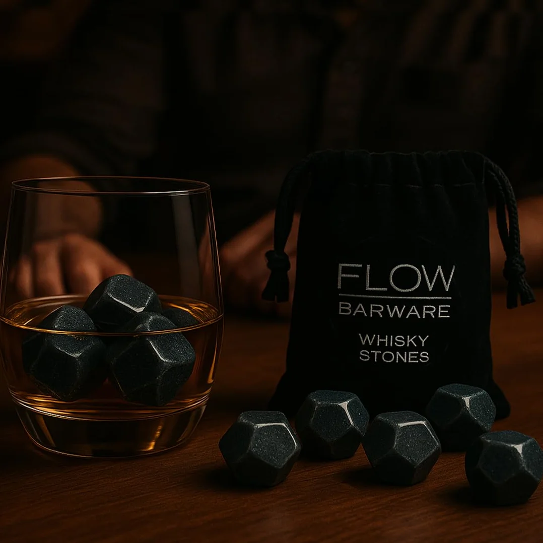 FLOW Barware Kostki do whisky | Polerowane kostki do whisky w kształcie diamentu | Zestaw 9 kostek do whisky w prezencie dla mężczyzn, taty, na Dzień Ojca | Zachowaj chłodne i nierozcieńczone rum i