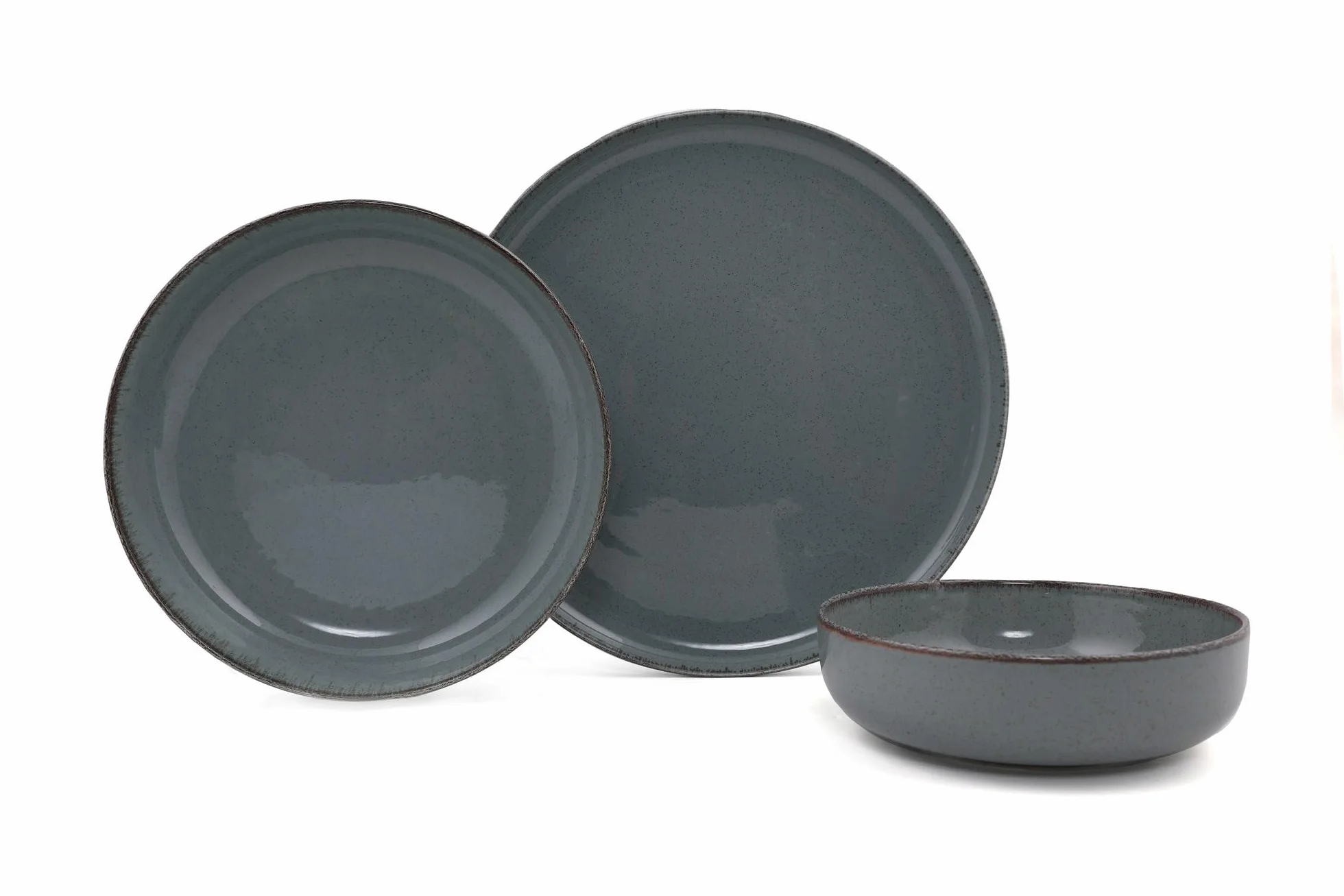 Elegancki 12-częściowy zestaw obiadowy, szara porcelana, 4 talerze serwisowe (24 cm), 4 talerze (20 cm), 4 miski (15 cm), bezpieczny do mycia w zmywarce i kuchenki mikrofalowej, idealny do