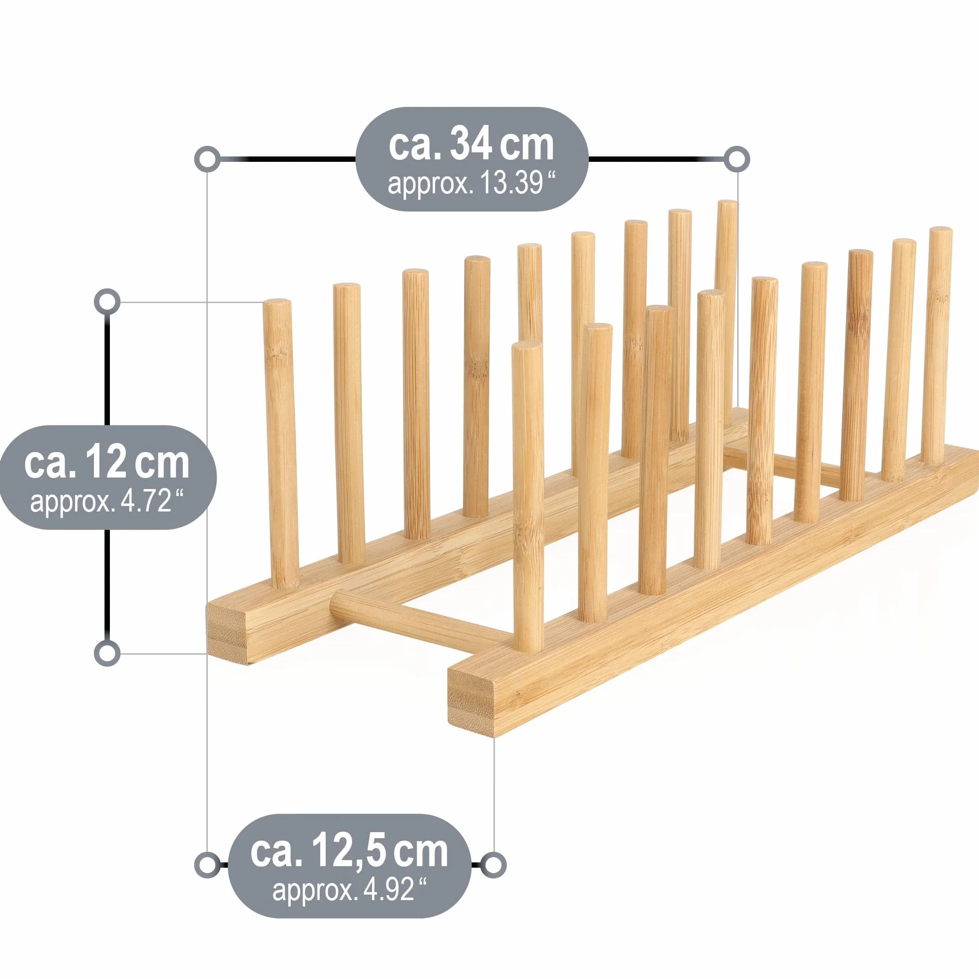 COM-FOUR® Bambusowy Stojak na Naczynia - Nowoczesny Organizer do Kuchni - Solidny Uchwyt na Talerze i Pokrywy (1 Sztuka - 34x12,5x12cm Brąz)