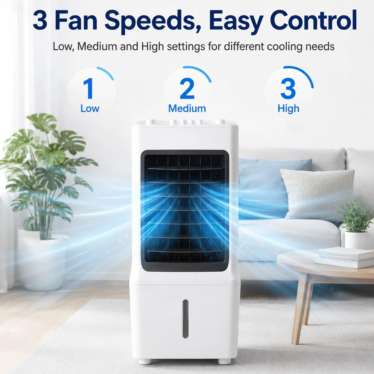 Przenośna Chłodnica Powietrza Ewaporacyjna 65 W, 3 Prędkości, Oscylacja 60° | 10 Litrowa Chłodnica Ewaporacyjna z 6 Wkładami Chłodzącymi i Sterowaniem Mechanicznym, do Sypialni, Biura i Salonu