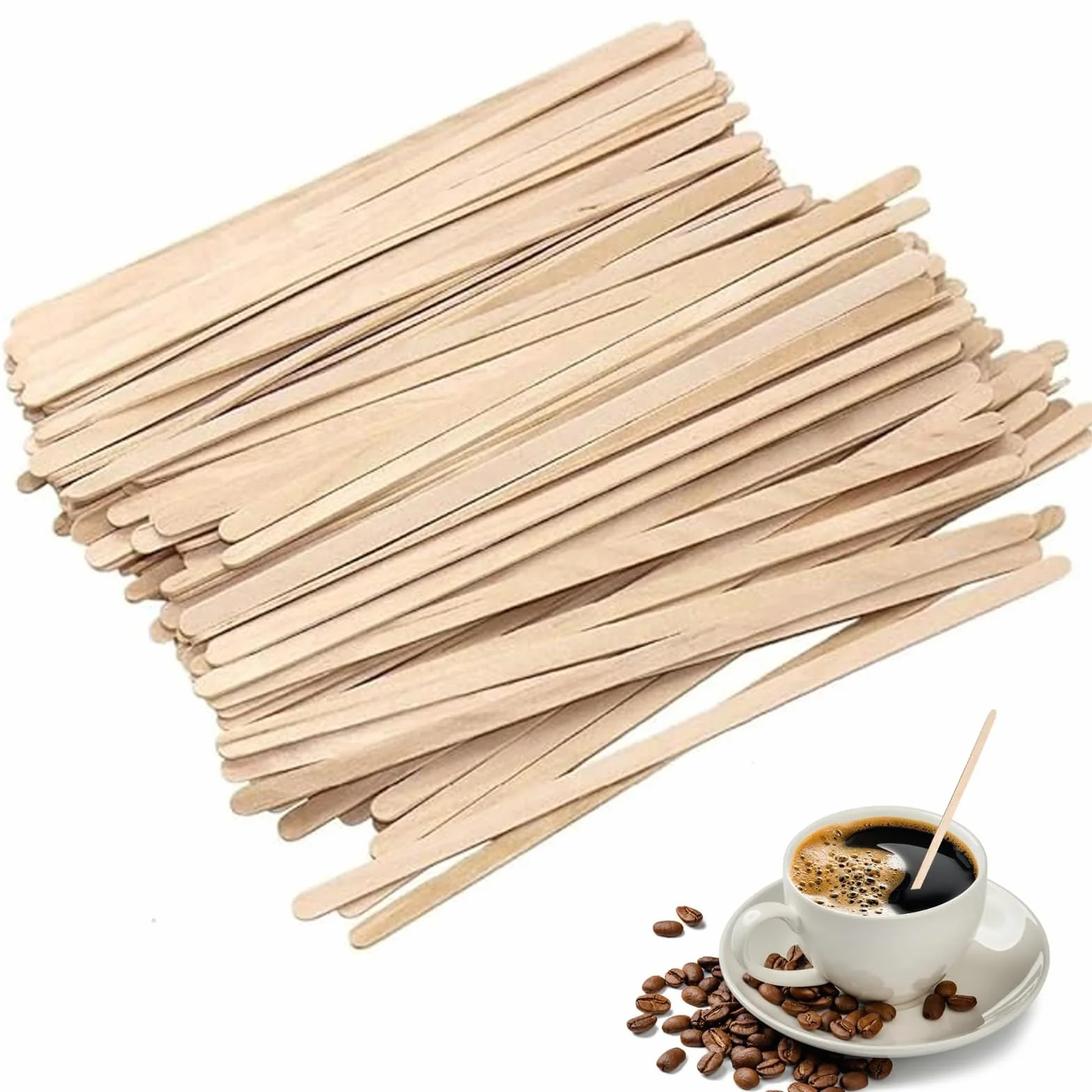 Drewniane mieszadła do kawy, 200 szt. mieszadła do kawy, pałeczki do kawy, przyjazne dla środowiska, biodegradowalne patyczki do kawy z drewna brzozowego, 14 cm, jednorazowe mieszadło do kawy