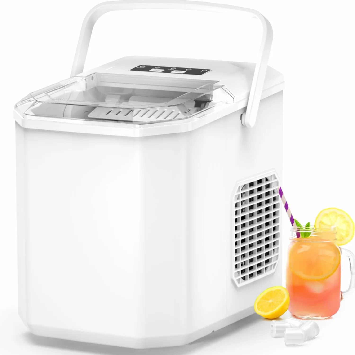 FOOING Mini kostkarka do lodu, przenośna, 15 kg/24 h, kompaktowa, samoczyszcząca, do domu, na blat roboczy, szybki 6-minutowy cykl, biała