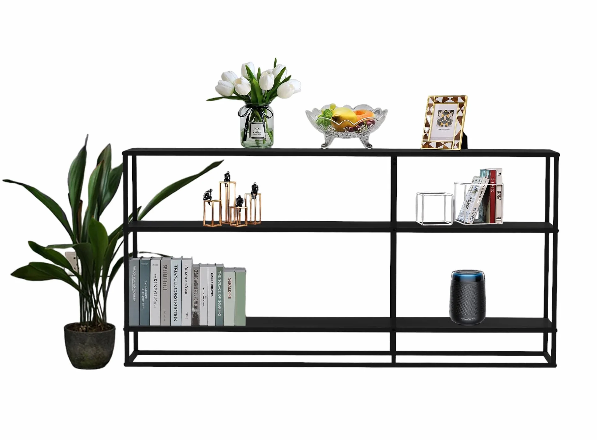 DanDiBo Stolik konsolowy, wąski, metalowy, czarny, z 3 poziomami, nowoczesny, 140 x 70 x 25 cm, regał stojący, regał stojący 96471, metalowy regał z półką