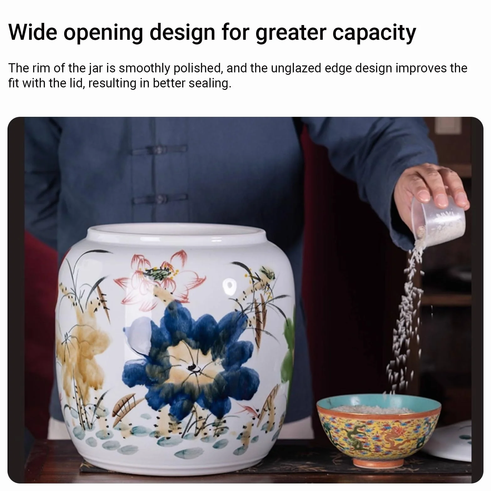 Hermetyczny ceramiczny słoik do przechowywania ryżu z pokrywką, odporny na wilgoć pojemnik na żywność na ryż, płatki śniadaniowe, suche towary, dekoracyjny pojemnik kuchenny