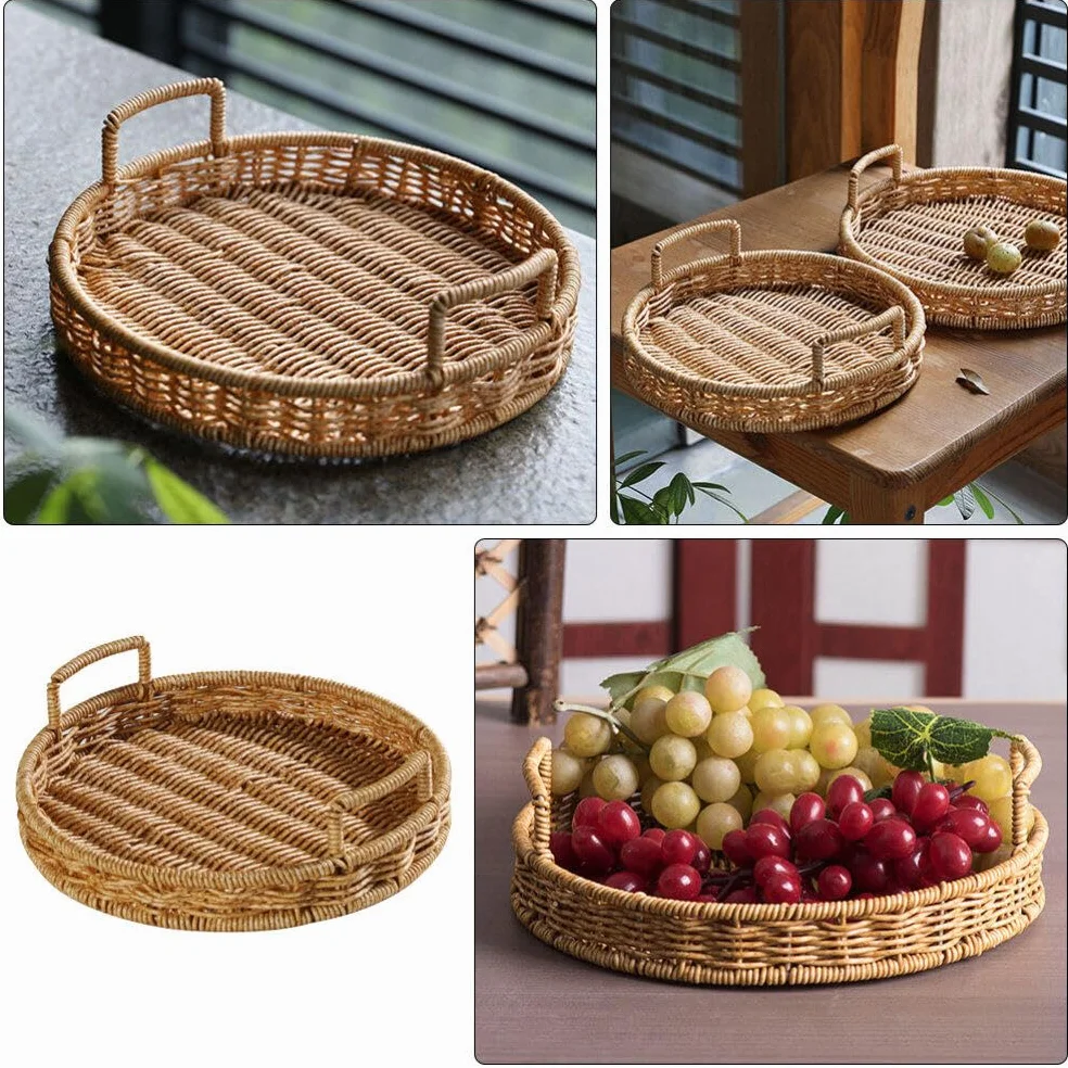 STOBAZA Kosz Do Przechowywania Imitacja Rattanu Pleciony Kosz Chleb Owoce i Przekąski z Uchwytem Naturalny Styl Idealny Do Kuchni i Salonu Funkcjonalny i Elegancki