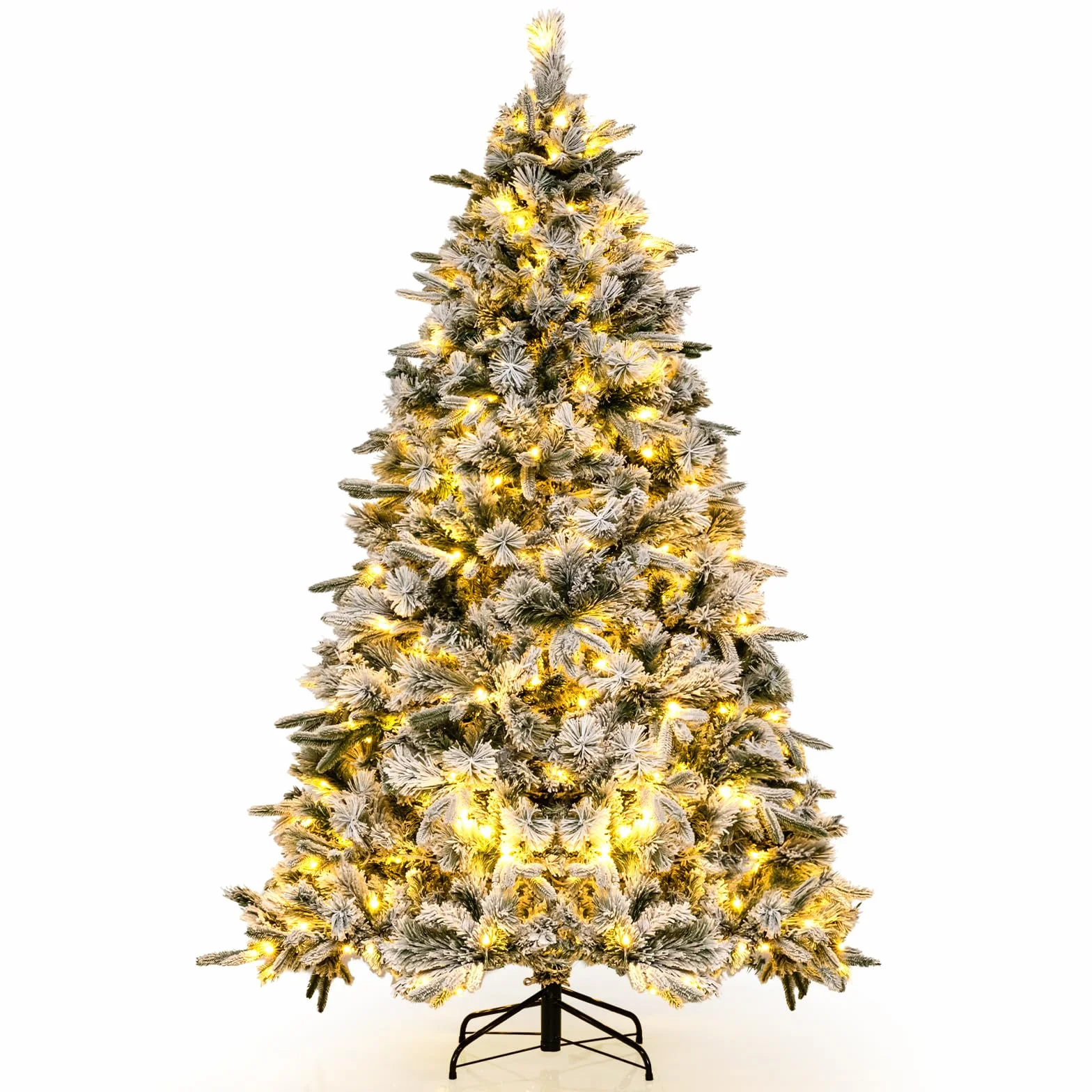 COSTWAY 180 cm sztuczna choinka z śniegiem i oświetleniem, choinka z 250 ciepłymi białymi diodami LED, 752 mieszanymi końcówkami gałęzi, choinka na Boże Narodzenie do domu, zielona