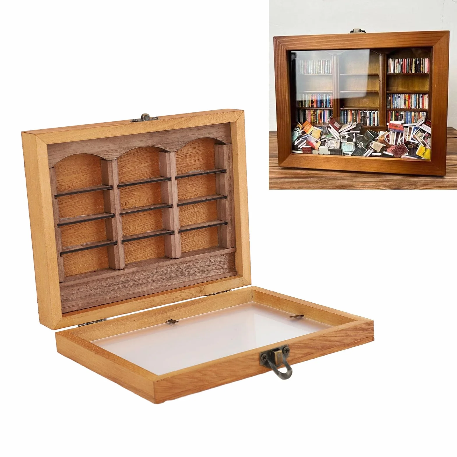 Półka na Książki Niepokoju, Mini Drewniana Skrzynka na Książki z 196 Książkami, Miniaturowa Szafka Biblioteczna, Otrząśnij się ze Strachu, Dekoracje na Biurko do Domu, Salonu